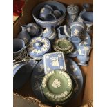 A box of blue Wedgwood Jasperware - approx 30 pieces.