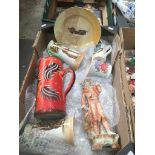 A box of assorted pottery including Royal Doulton, bisque, retro jug etc.
