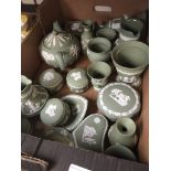 A box of green Wedgwood Jasperware - approx 20 pieces.