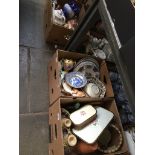 Three boxes of pottery