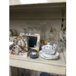 China and glass inc. small Masons clock, Royal Doulton clock and photoframe etc.