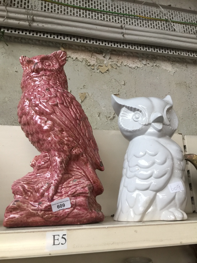 2 large porcelain owls.