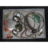 A tray of assorted jewellery, mainly bracelets and necklaces marked '925' etc.