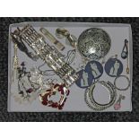 A tray of assorted jewellery including Wedgwood cameos, Celtic style jewellery, silver etc.