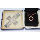 An early 20th Century silver filigree Maltese cross pendant on chain length 85mm, together with a