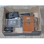 A vintage Polaroid 80A Land camera & Purma Special bakelite camera & Zeiss 135mm lens, etc.