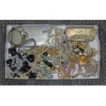 A tray of assorted costume jewellery etc.