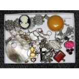 A tray of assorted costume jewellery including pendants, marked '925' etc.