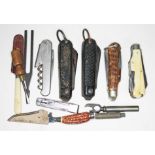 A selection of pen knives including ivory, antler etc.