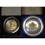 A Churchill Centenary Trust silver filled plate and a commemorative Queen Mother 80th Birthday
