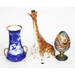 A mixed lot comprising a USSR giraffe, a Royal Doulton vase and a Russian hand decorated egg.