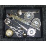 A mixed lot of silver and silver plate, Georgian and later, including a pair of grape scissors,