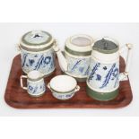 A James Macintyre "Gesso Faience" set of 5 to include coffee pot with metal swivel top together with