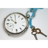 A 19th century hallmarked silver pocket watch, diameter 50mm.