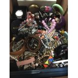 a box of costume jewellery and some watches