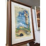 Large framed limited edition golf print "Bobby Jones at St Andrews", signed Taylor/ London, 135/650.