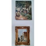 Two paintings; a continental 20th century school, oil on board, street scene, 11.5cm x 16.5cm,