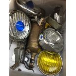 A collection of vintage spotlights, a pair of Notek "Farlite" and "Nearlite", a pair of Lucas