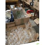 2 boxes of glassware - 1 containing drinking glasses and one containing vases etc