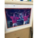 A Manchester United colour photograph, framed and glazed, signed by Brian Robson & Steve Bruce.