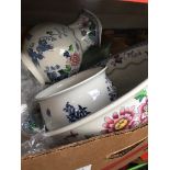 A Losol wash bowl and a blue and white Booths chamber pot.