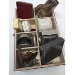 A box of compacts, lipstick holders, trinket boxes, etc.