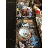 Two boxes of china, ornaments and glassware