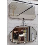 A frameless bevel edge wall mirror (63.5cm x 38cm) and a painted bevel edge wall mirror (66cm x