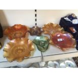 6 items of carnival glass