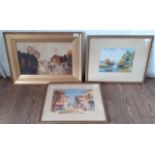 Three pictures; a 19th century school, oil on canvas and two watercolours, one signed 'Ernest