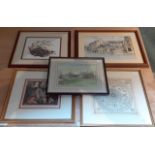 Three original works and two prints including a watercolour and ink, signed 'John Garnett', a