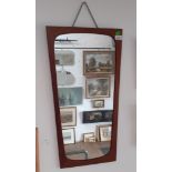 A retro mid 20th century teak framed mirror, 70cm x 38.5cm.