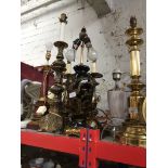 A collection of 10 table lamps to include pottery with gilt, brass, composite, metal, adjustable,