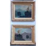 Pair of 19th century school, oil on canvases, lake scenes, 49cm x 37cm, each one signed 'G