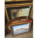 An oval mirror, two signed prints, two large prints and a signed print after Valerie Petts