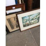 A water colour signed Theodore Arms? 1962, another signed print, and two others