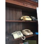 5 vintage telephones and mini recorder with 2 mini cassettes.