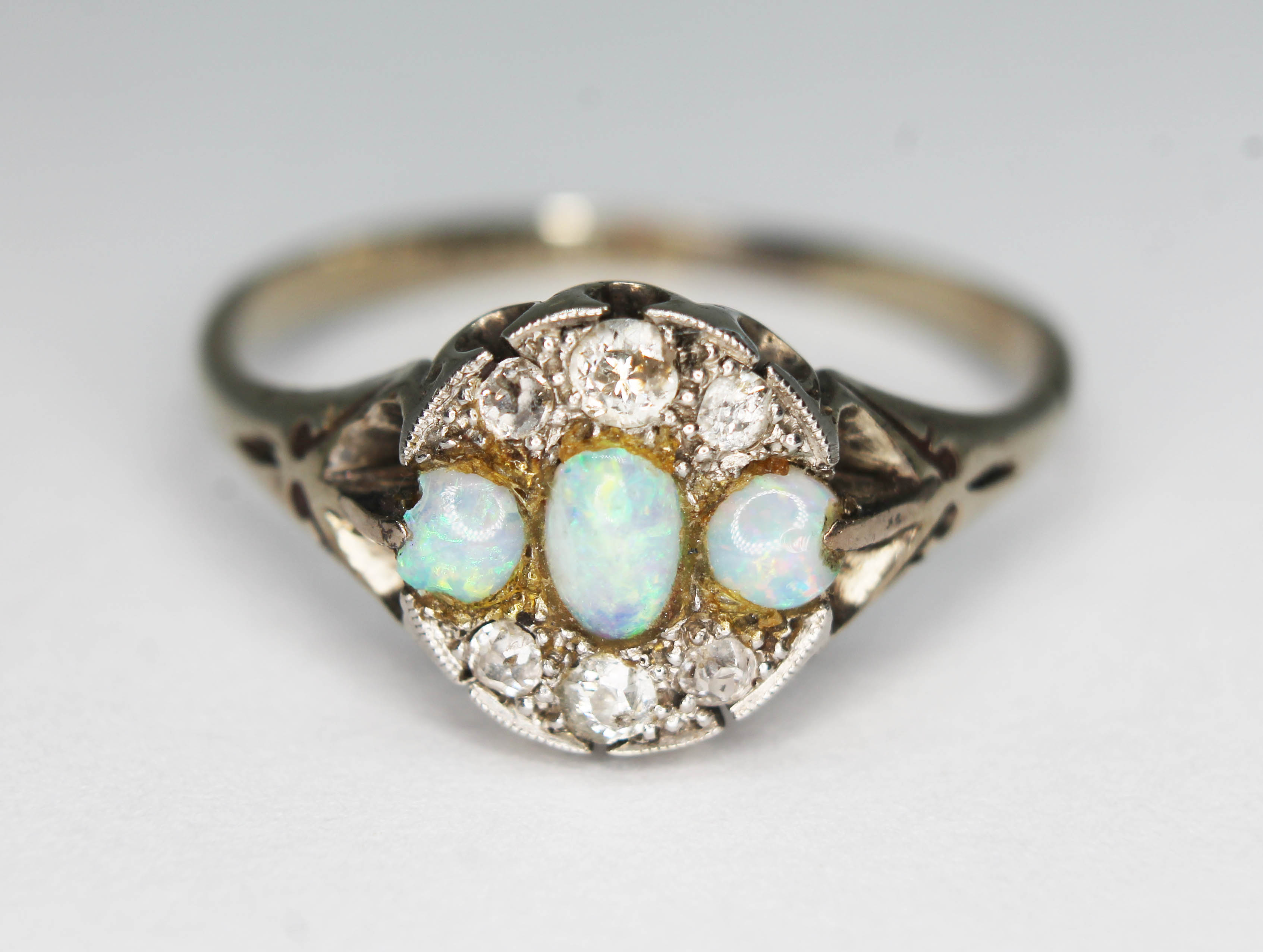 An antique precious opal and diamond cluster ring, the cluster measuring approx. 10.78mm x 10.09mm - Image 2 of 4
