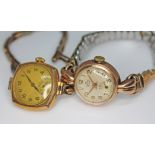 A ladies 9ct Smiths Deluxe wristwatch with gold plated strap and another gold plate ladies