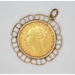 A Victoria 1883 Melbourne Mint bun head sovereign, hallmarked 9ct gold pendant mount, gross wt. 10.