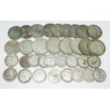 Assorted GB coins comprising six half crowns 1921 to 1939, ten florins/two shillings 1896 to 1942