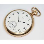 A gold plated Elgin pocket watch, diam. 47mm. Condition - not currently running, general wear to