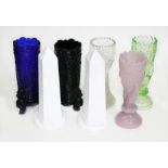 Assorted 19th century pressed glass comprising three hand vases, a pair of Aesthetic style vases and