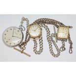 A mixed lot of watches comprising an Ingersoll pocket watch on Albert chain, a 9ct gold Avia, a gold