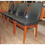 A set of four 1960s teak and black leatherette dinning chairs, manufacturer unknown, probably