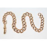 An antique 9ct gold Albert watch chain converted to bracelet, length 20.5cm, each link marked '