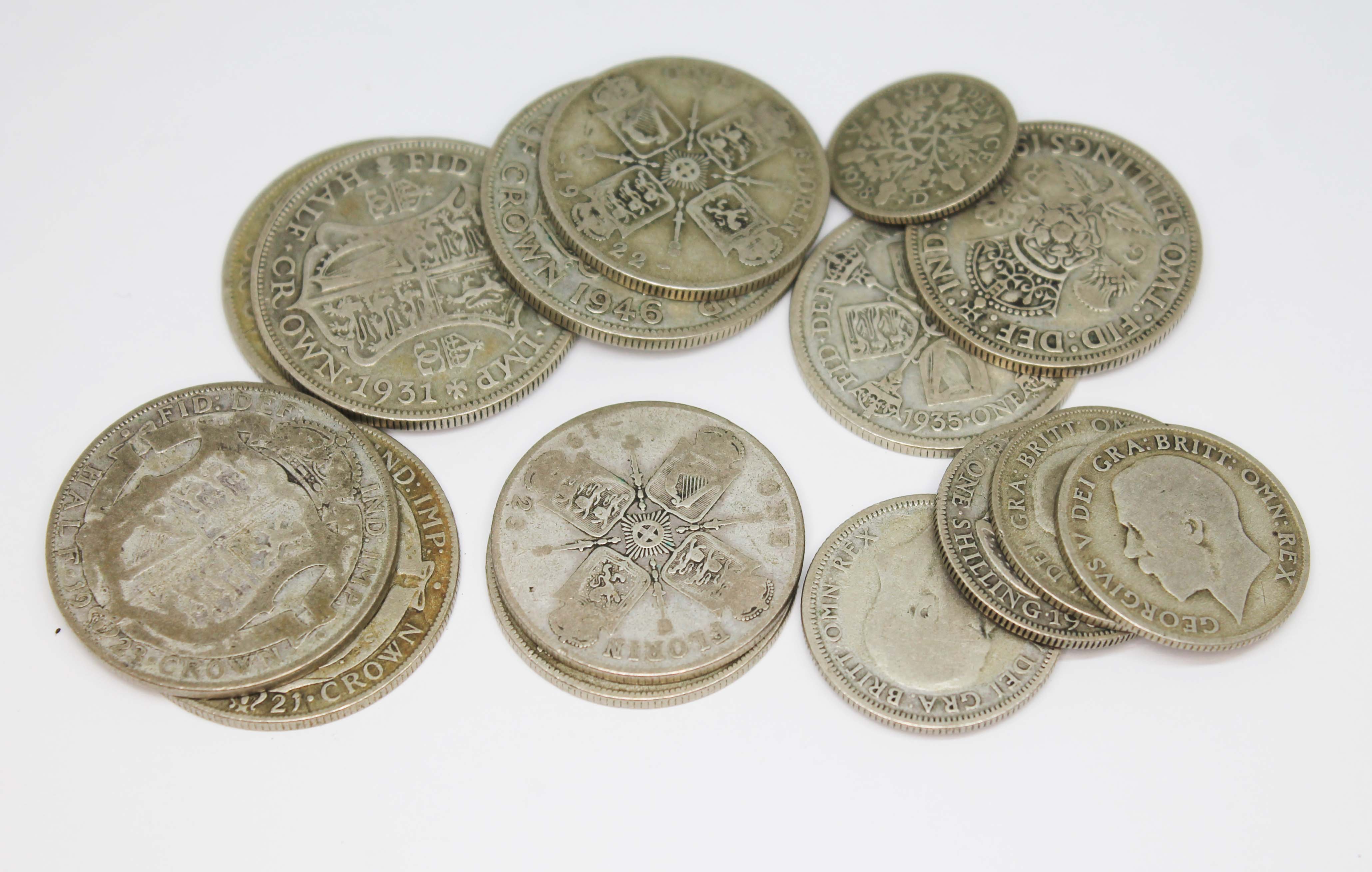 Assorted GB coins comprising five half crowns various dates 1921 to 1946, five two shillings various