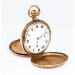 A gold plated full hunter pocket watch, diameter 50mm.