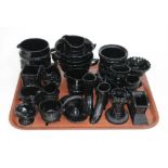 A collection of assorted mainly 19th century black gloss pressed glass including Davidson etc.
