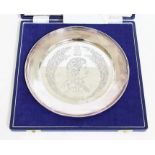 A silver plate commemorating Queen Elizabeth II silver jubilee with etched design after Pietro